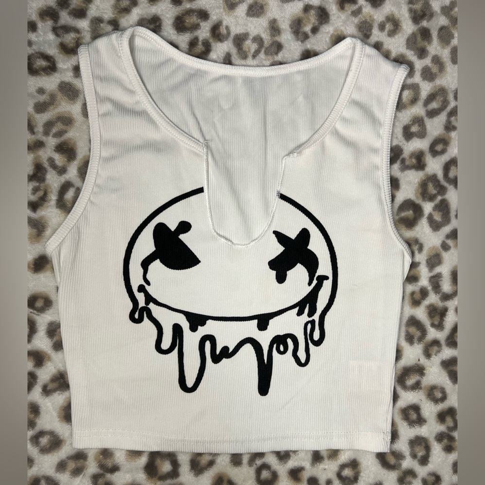 White Crop Top with Black Graphic